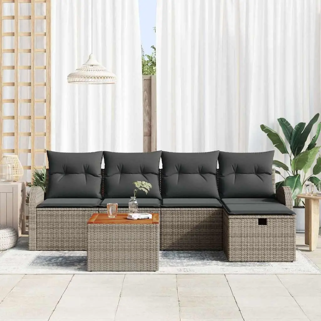 Outdoor Garden Sofa Set 6 Piece Modular Patio Furniture Grey Poly Rattan with