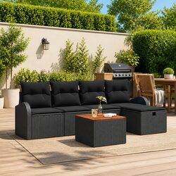 Garden Sofa Set 6 Piece Outdoor Patio Furniture Modular Black Poly Rattan Lounge