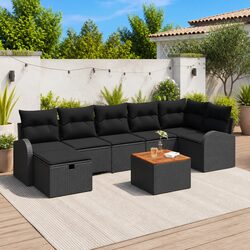 Outdoor Garden Sofa Set 8 Pieces Modular Patio Furniture with Cushions Black