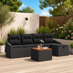 Garden Sofa Set 6 Piece Outdoor Patio Furniture Modular Rattan Lounging Black
