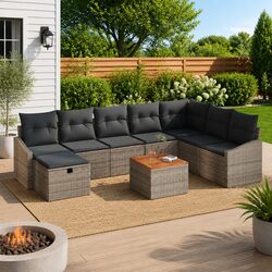 Outdoor Garden Sofa Set 9 Piece Modular Grey Poly Rattan Patio Furniture with