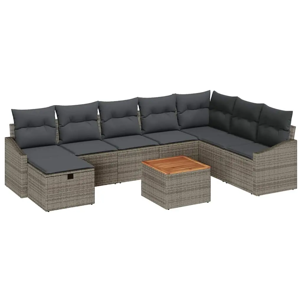Outdoor Garden Sofa Set Modular Grey Poly Rattan 9 Piece Patio Furniture