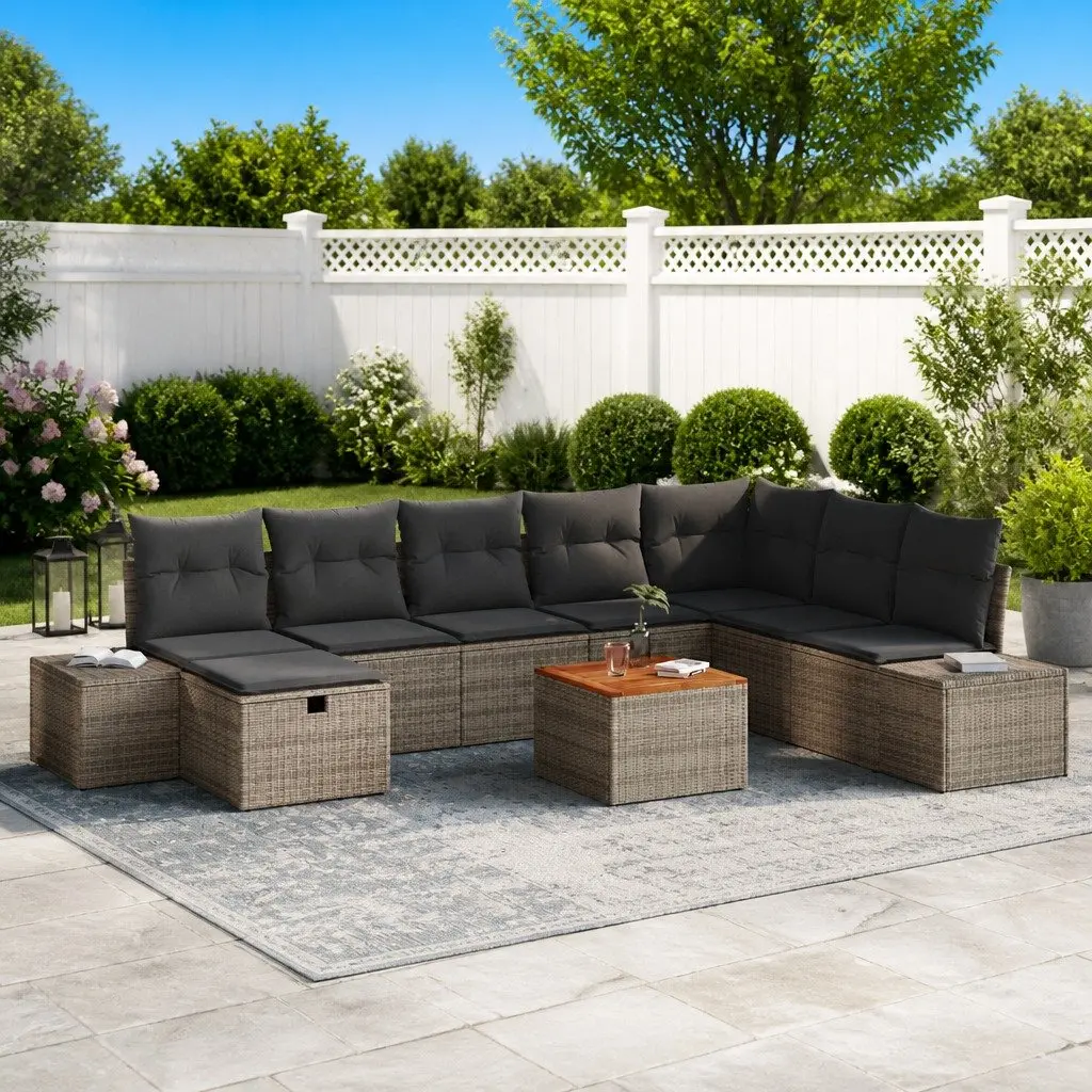 Outdoor Garden Sofa Set Modular Poly Rattan 9 Piece Grey