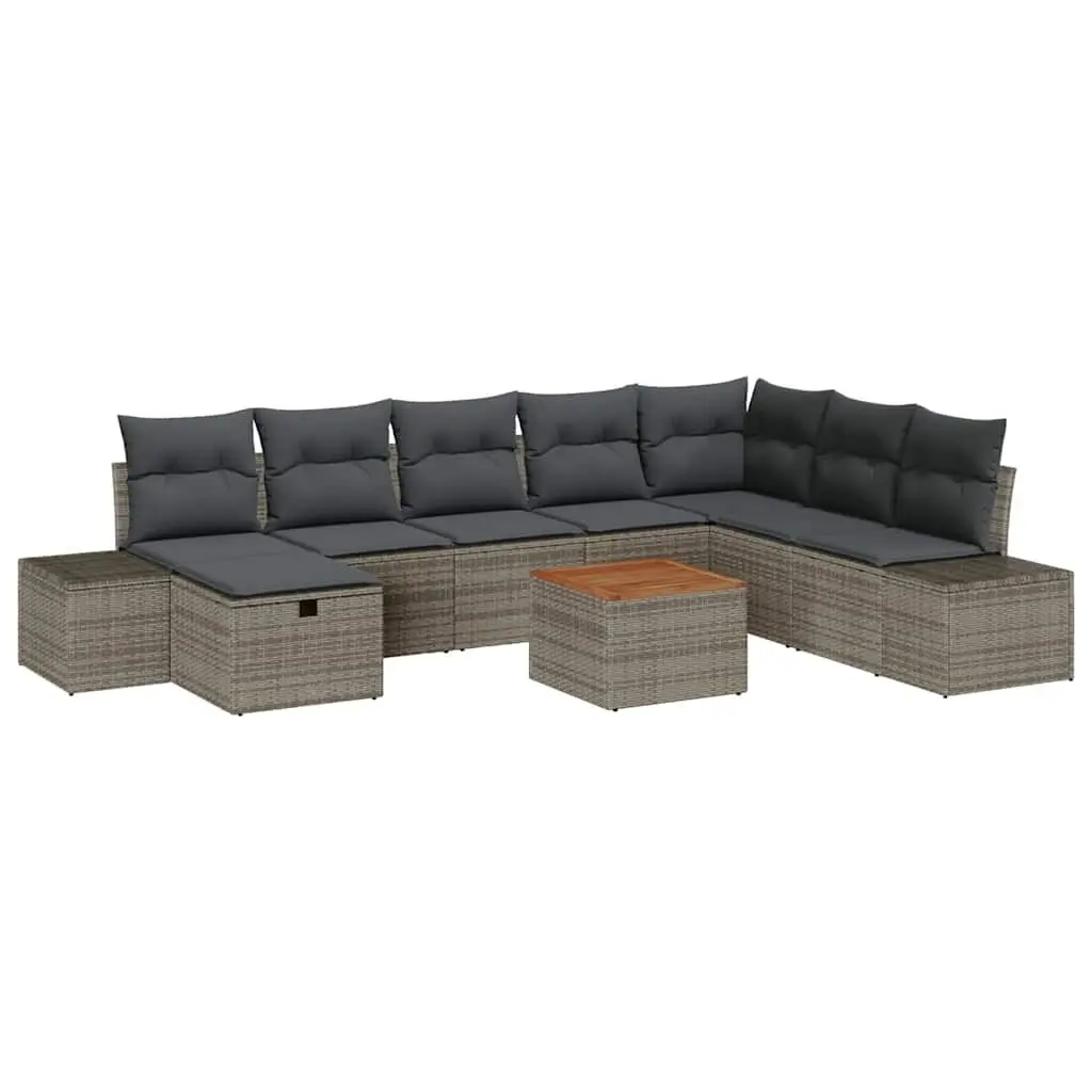 Outdoor Garden Sofa Set Modular Poly Rattan 9 Piece Grey