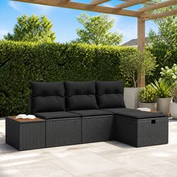 Outdoor Garden Sofa Set 4 pcs Modular Seating Black Poly Rattan Lounge Furniture
