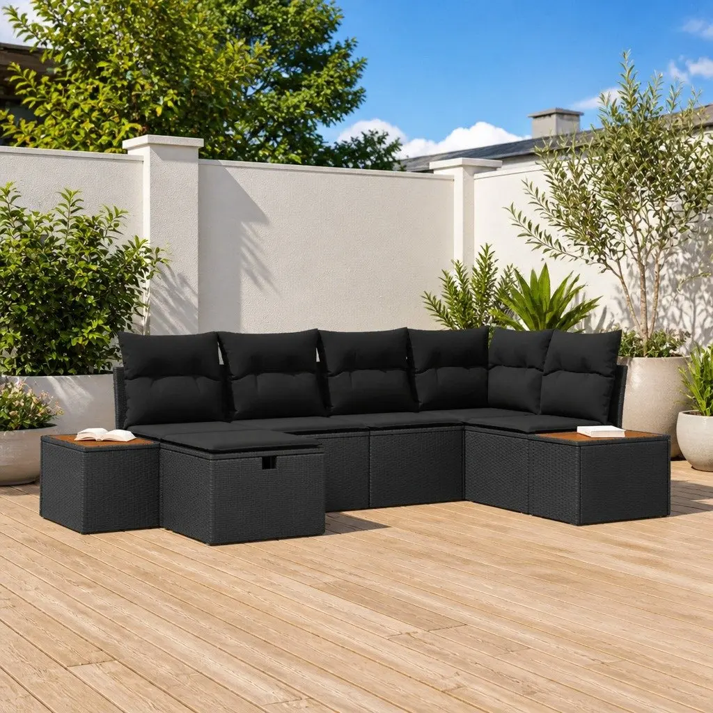 Modular Outdoor Garden Sofa Set Poly Rattan with Cushions Black