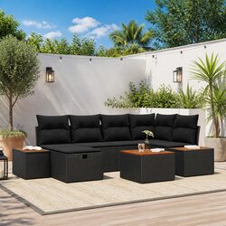 Modular Garden Sofa Set 7 Pieces Black Outdoor Seating Furniture Poly Rattan
