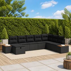 Modular Garden Sofa Set Black Poly Rattan Outdoor Seating with Cushion Storage