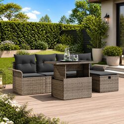 Modular Garden Sofa Set 6 Piece Outdoor Patio Furniture Grey Poly Rattan Seating