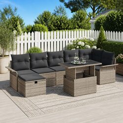 Modular Garden Sofa Set Poly Rattan Outdoor Furniture 8 Pieces Grey Adjustable