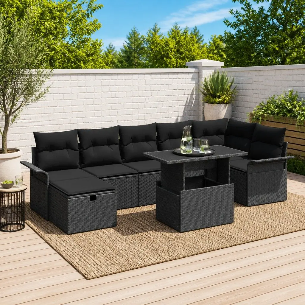 Modular Garden Sofa Set 8 Pieces Black Poly Rattan Outdoor Furniture