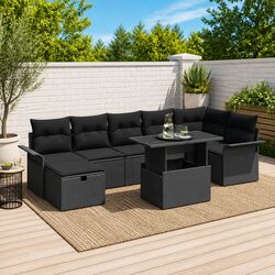 Modular Garden Sofa Set 8 Pieces Black Poly Rattan Outdoor Furniture Patio