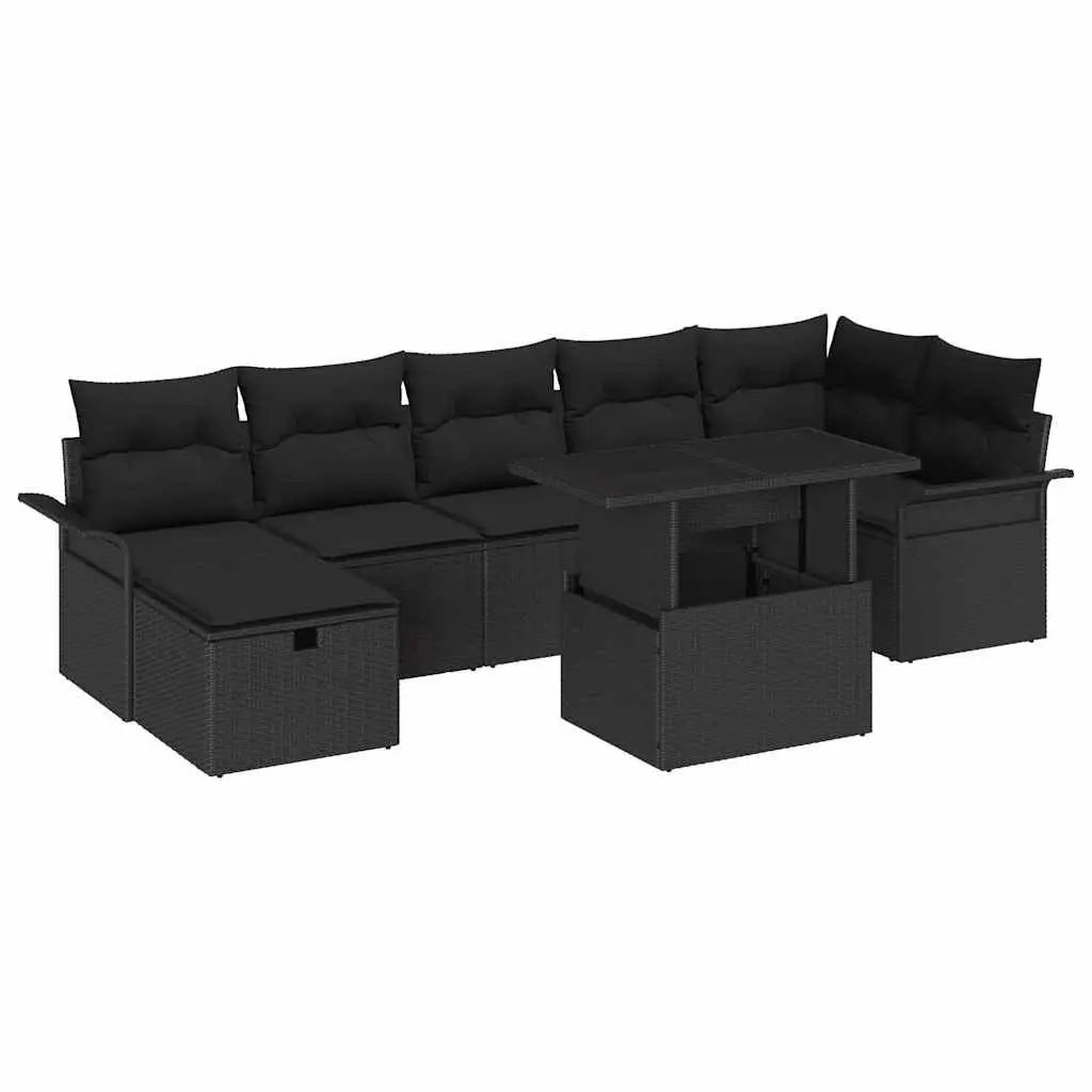 Modular Garden Sofa Set 8 Pieces Black Poly Rattan Outdoor Furniture