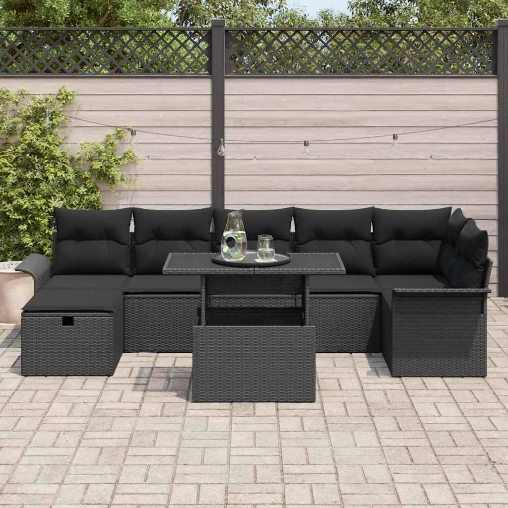 Modular Garden Sofa Set 8 Pieces Black Poly Rattan Outdoor Furniture