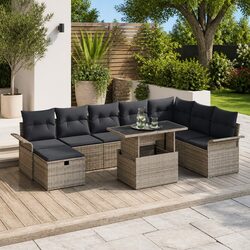 Garden Sofa Set 9 Pieces Outdoor Patio Furniture Grey Poly Rattan Modular