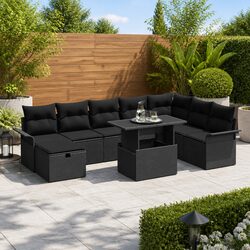 Outdoor Garden Sofa Set 9 Pcs Modular Patio Furniture with Cushions Black