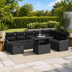 Modular Garden Sofa Set 9 Pieces Black Poly Rattan Outdoor Furniture Patio