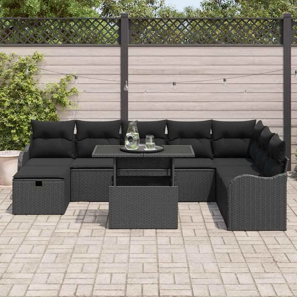 Modular Garden Sofa Set 9 Pieces Black Poly Rattan Outdoor Furniture Patio