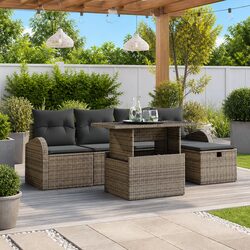 Outdoor Garden Sofa Set 6 Piece Modular Lounge with Cushions Grey Poly Rattan