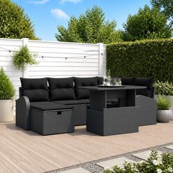 Garden Sofa Set 7 Piece Modular Outdoor Furniture Black Poly Rattan Seating
