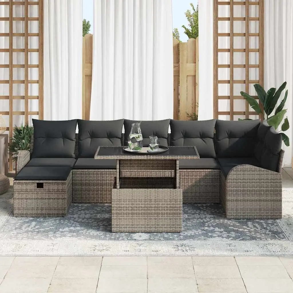 Garden Sofa Set Modular Outdoor Furniture Grey Poly Rattan 8 Piece with Cushions