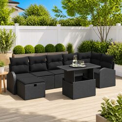 Garden Sofa Set Modular Outdoor Furniture 8 Piece Poly Rattan Black with