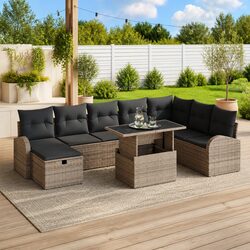 Outdoor Garden Sofa Set 9 Piece Modular Grey Poly Rattan Patio Furniture with
