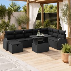 Garden Sofa Set 9 Piece Modular Outdoor Furniture Black Poly Rattan with