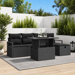 6 Piece Garden Sofa Set Outdoor Furniture Black Poly Rattan Modular Lounge