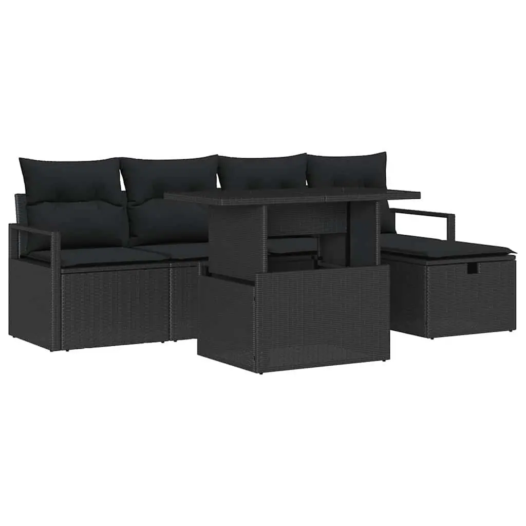 6 Piece Garden Sofa Set Outdoor Furniture Black Poly Rattan Modular Lounge