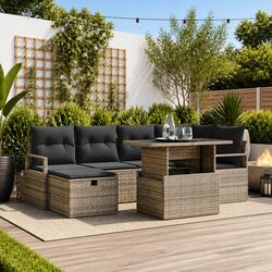 Garden Sofa Set 7 Piece Modular Outdoor Furniture Grey Poly Rattan with Cushions