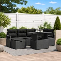 Outdoor Garden Sofa Set 7-Piece Modular Black Poly Rattan Furniture with