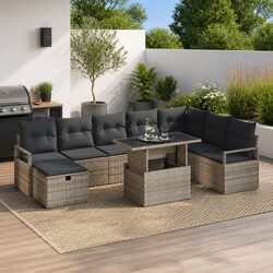 Modular Garden Sofa Set 9 Pieces Grey Poly Rattan Outdoor Furniture Patio