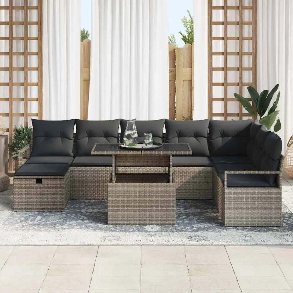 Modular Garden Sofa Set 9 Pieces Grey Poly Rattan Outdoor Furniture Patio