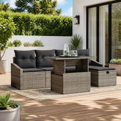 Garden Sofa Set Modular Outdoor Furniture 6 Pieces Grey Poly Rattan Height