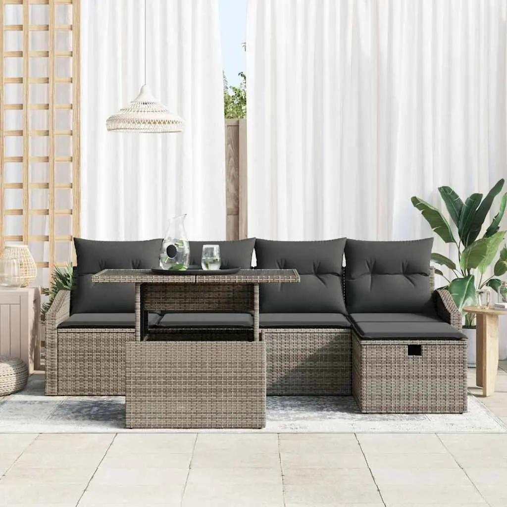 Garden Sofa Set Modular Outdoor Furniture 6 Pieces Grey Poly Rattan Height