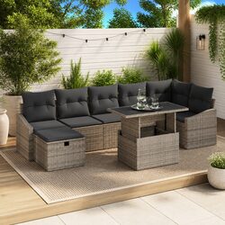 Modular Garden Sofa Set 8 Pieces Grey Poly Rattan Height Adjustable Outdoor
