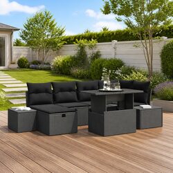 7 Piece Modular Garden Sofa Set Height-Adjustable Outdoor Furniture Black