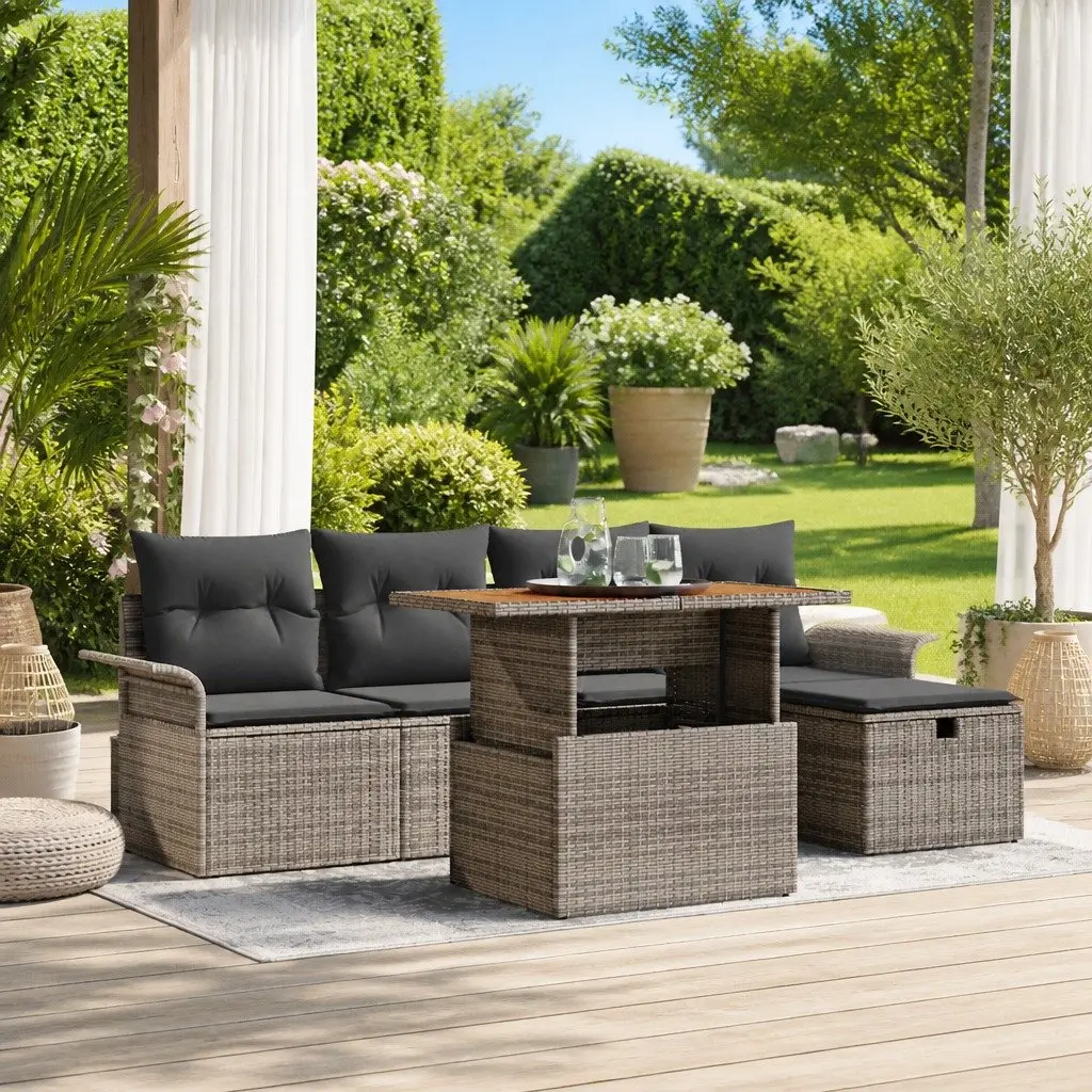 Garden Sofa Set Height-Adjustable 6 Pieces Grey Outdoor Furniture