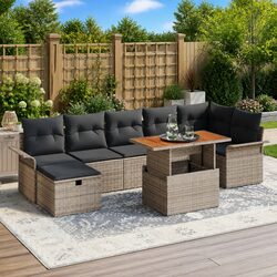 Garden Sofa Set 8 Pieces Height-Adjustable Outdoor Furniture Grey Poly Rattan