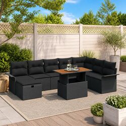 Garden Sofa Set 9 Piece Outdoor Furniture Patio Lounge Black Poly Rattan