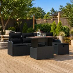 Garden Sofa Set 6 Pieces Height-Adjustable Outdoor Patio Furniture Black Rattan