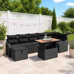 8 Piece Outdoor Garden Sofa Set Modular Black Poly Rattan Furniture with Storage