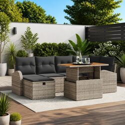 Garden Sofa Set 7-Piece Height-Adjustable Outdoor Furniture Grey Poly Rattan