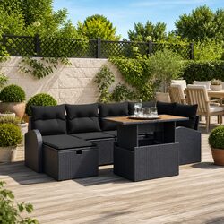 Garden Sofa Set 7 pcs Height-Adjustable Outdoor Furniture Black Poly Rattan