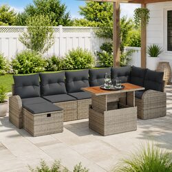 Garden Sofa Set 8 Pieces Height-Adjustable Modular Outdoor Seating Grey Patio