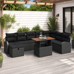 Outdoor Garden Sofa Set 9 Pieces Modular Lounge Furniture Black Rattan Seating
