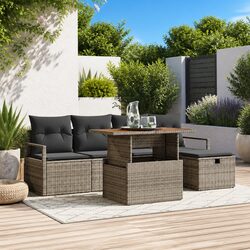 Garden Sofa Set 6 Piece Outdoor Furniture Grey Poly Rattan Height Adjustable