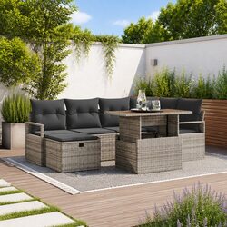 Garden Sofa Set Height-Adjustable 7 pcs Grey Poly Rattan Outdoor Furniture