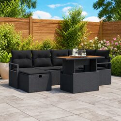 Garden Sofa Set 7 Piece Outdoor Furniture Height Adjustable Black Poly Rattan